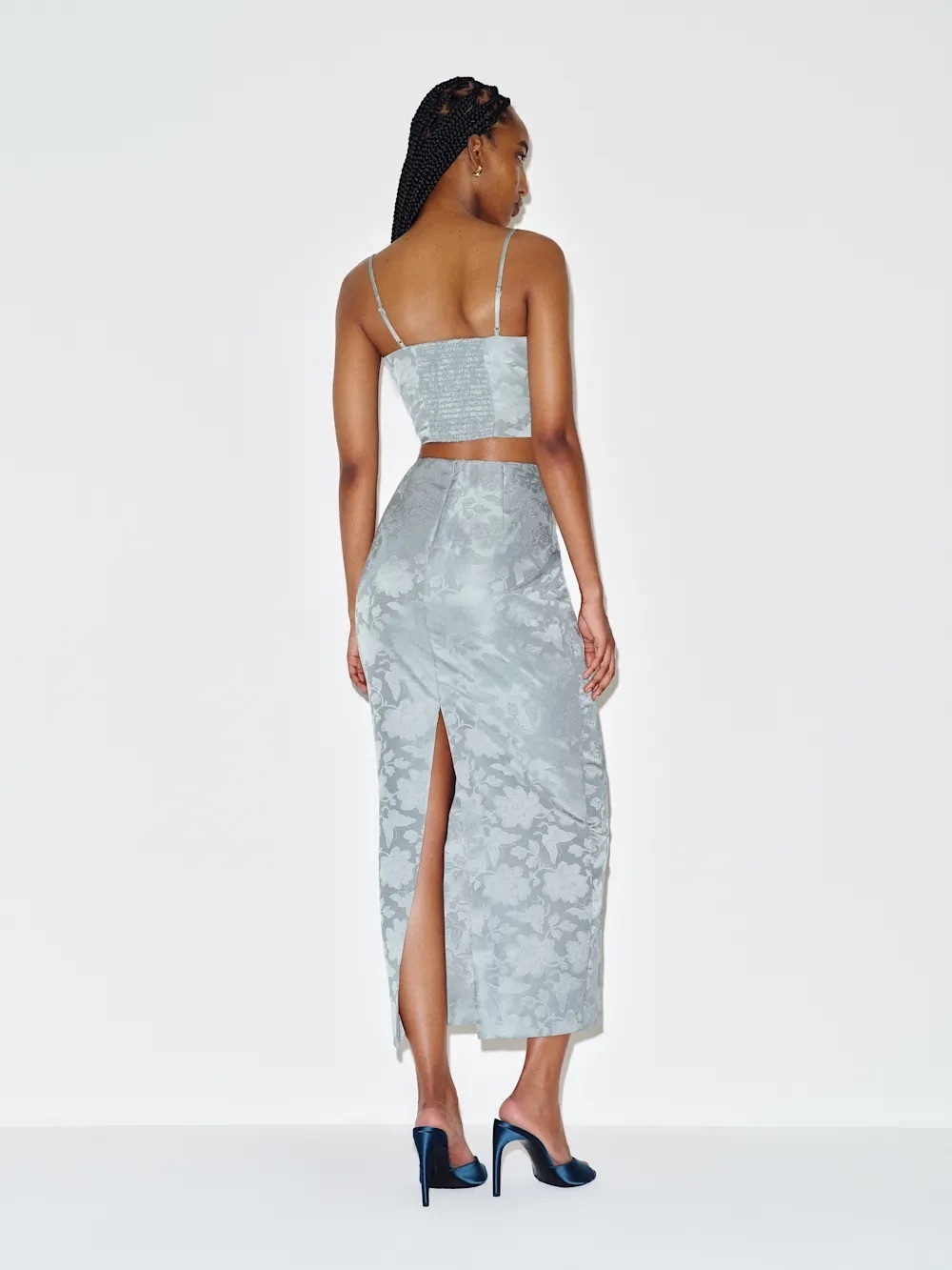NEW Reformation Nima Two Piece Skirt Set in Blue Cornflower Jacquard | US 4 UK 8 - Picture 4 of 15